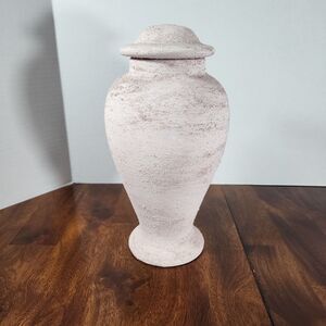 Vintage 1980s Textured Ceramic Urn Vase with Lid 11" Tall
